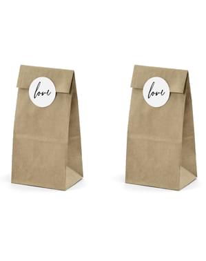 Set 6 Tas Kertas Kraft dengan Stiker "Cinta"