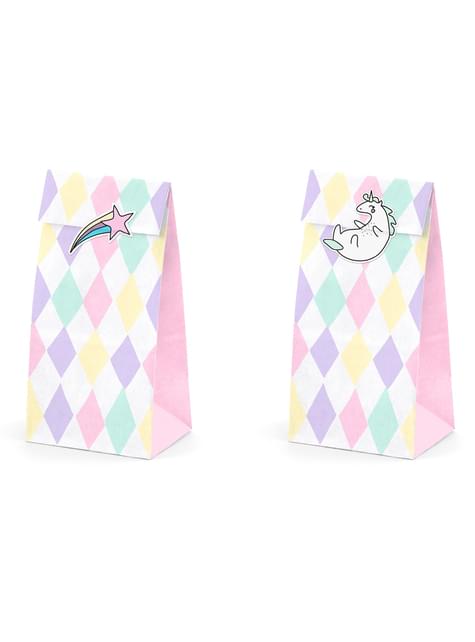 6 påsar i papper flerfärgat tryck med klistermärken enhörning - Unicorn Collection