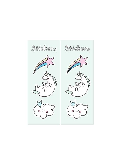 6 påsar i papper flerfärgat tryck med klistermärken enhörning - Unicorn Collection