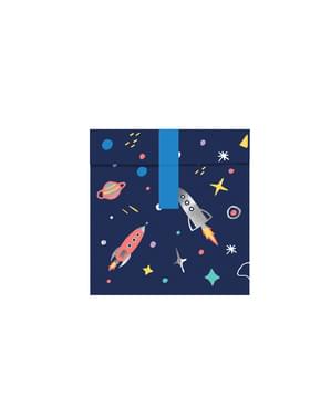 Набор из 6 разноцветных бумажных мешочков с космическим принтом - Space Party
