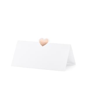 10 segnaposto bianchi con cuore color oro rosa di carta