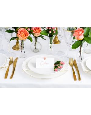 10 segnaposto bianchi con cuore color oro rosa di carta