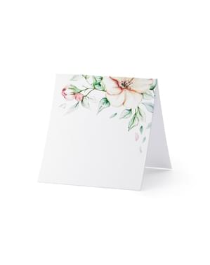 Set 25 Kartu Tempat Kertas Putih dengan Bunga Merah Muda