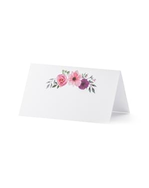 Set 25 Kartu Tempat Kertas Putih dengan Bunga dalam Nada Merah Muda