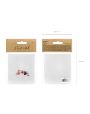गुलाबी टन में फूलों के साथ 25 व्हाइट पेपर प्लेस कार्ड का सेट