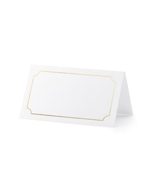 Set 10 Kartu Tempat Kertas Putih dengan Bingkai Emas