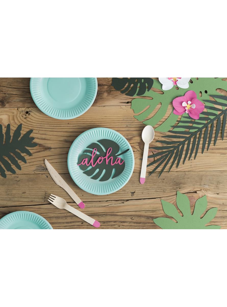 6 tarjetas para mesa verde con forma de hoja - Aloha Turquoise