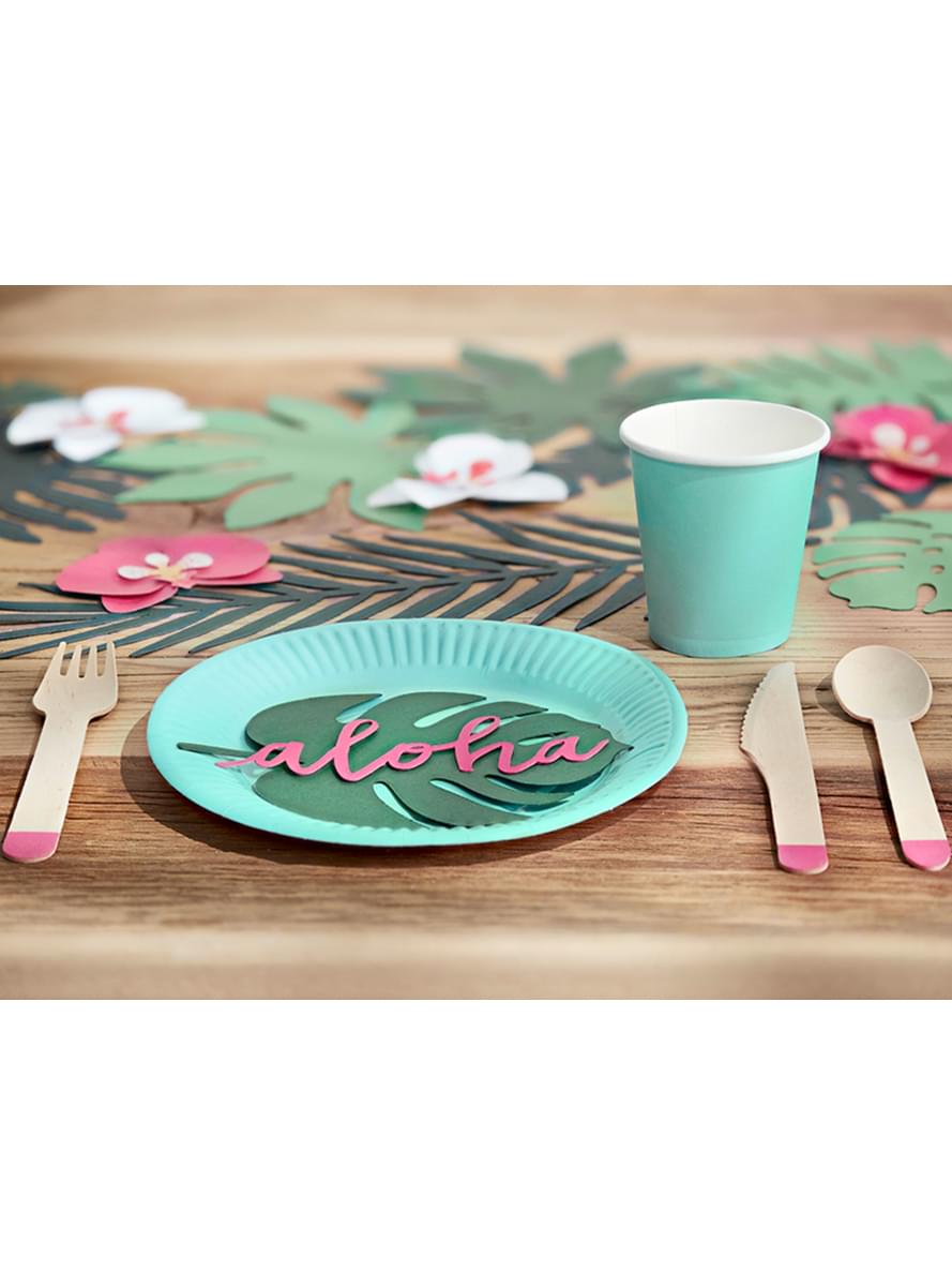 6 étiquettes porte-noms vertes en forme de feuille - Aloha Collection