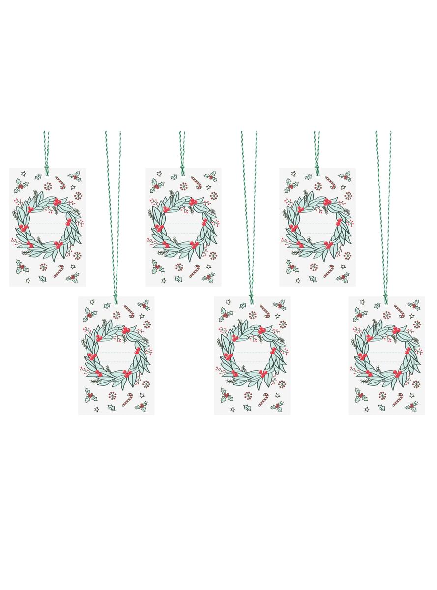 6 kolorowe papierowe etykiety do prezentów wieniec świąteczny - Merry Xmas Collection
