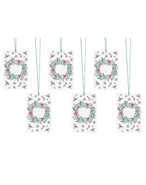 Set dari 6 Hadiah Tag Kertas Karangan Bunga Natal, Multicolor - Merry Xmas Collection