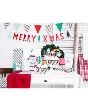 6 etiketter vita med flerfärgad julkrona i papper - Merry Xmas Collection