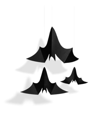 3 decorações de morcegos de pendurar - Halloween