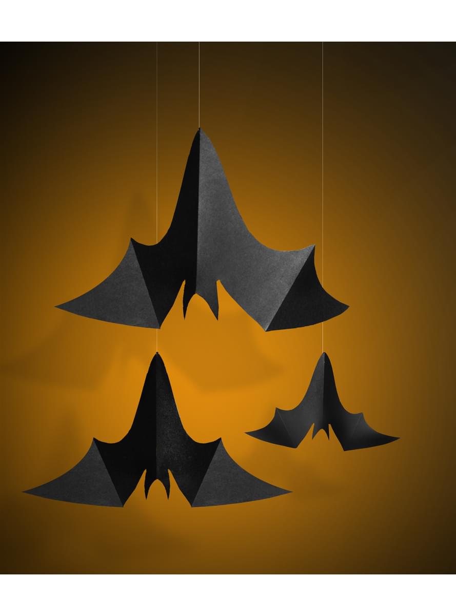 3 hängande dekorationer fladdermöss - Halloween