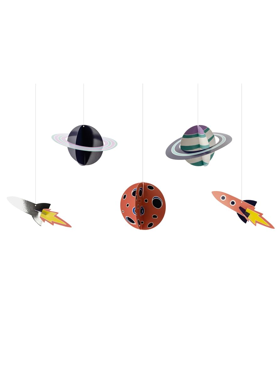5 guirnaldas colgantes con figuras del espacio - Space Party