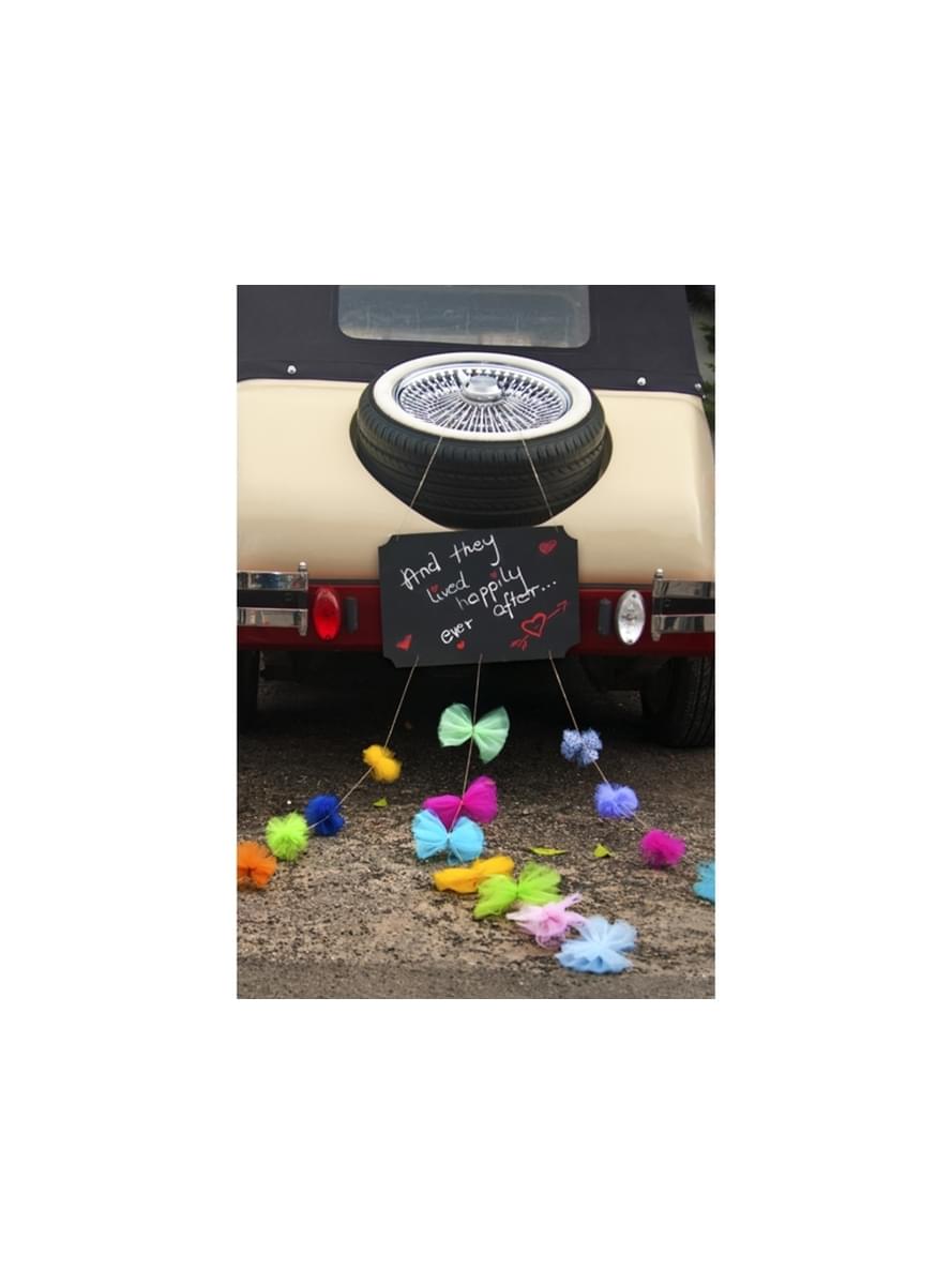 Kit ardoises avec pompons pour décoration voiture mariage