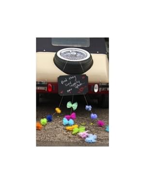 Kit de pizarra con pompones para coche de recién casados