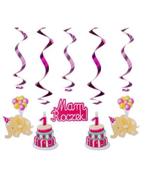 Zestaw 5 wiszących spirali fuksja Mam Roczek! - Newborn & First birthday decorations
