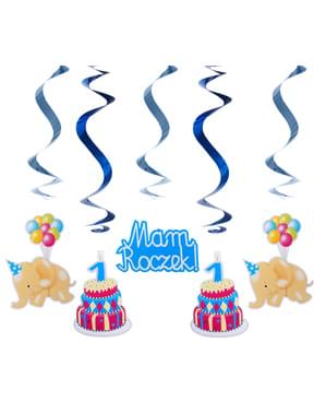 Zestaw 5 wiszących spirali niebieskie Mam Roczek! - Newborn & First birthday decorations
