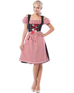 Dirndl Oktoberfest μαύρο και κόκκινο για γυναίκες μεγάλα μεγέθη