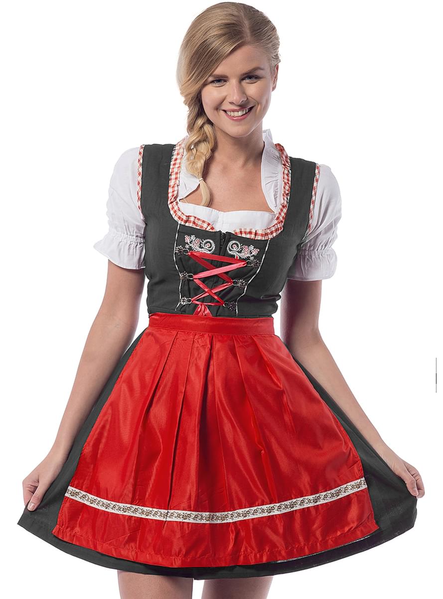 Dirndl Oktoberfest rosso e nero da donna