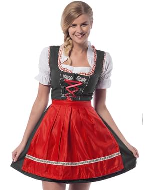 काले और लाल रंग में महिलाओं के लिए Oktoberfest Dirndl