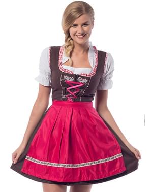 Dirndl Oktoberfest cor-de-rosa e castanho para mulher