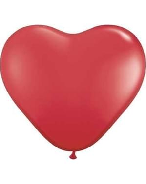6 balões de latex em forma de coração vermelho (25cm)