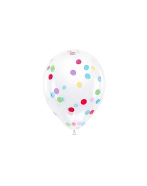 रंगीन कंफ़ेद्दी के साथ 6 लेटेक्स गुब्बारे (30 सेमी)