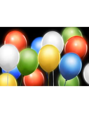 5 latex balloons in assorted colours with LED (30 cm)