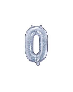 "0" Balon foil berwarna perak dengan glitter