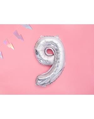 «9» Фольга куля в срібло блискуче (35 см)
