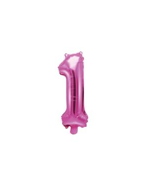 "1" Foil balon berwarna merah muda gelap