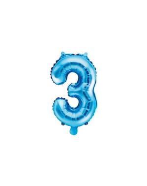 "3" Foil balon berwarna biru