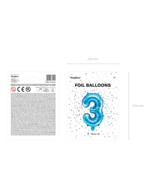 "3" Foil balon berwarna biru
