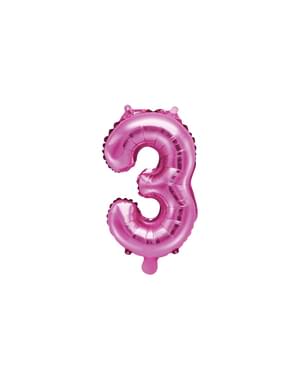 "3" गहरे गुलाबी रंग में पन्नी गुब्बारा