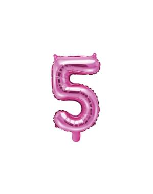 Koyu pembe renkli "5" folyo balon