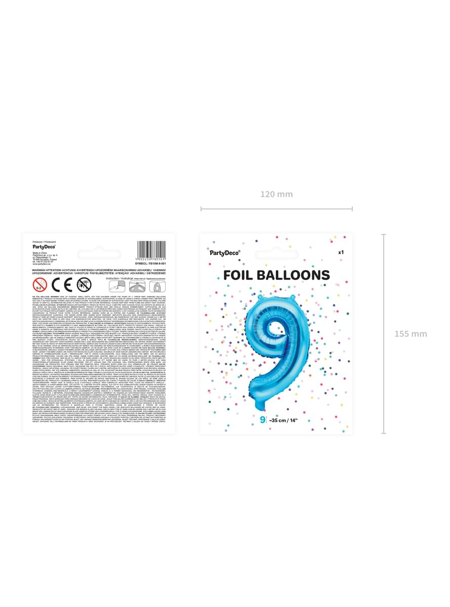 Номер «9» Фольга куля в блакитному, 35 см