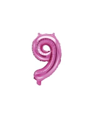 Цифра "9" из фольгированного воздушного шара темно-розового цвета, 35 см