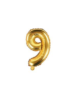 Номер «9» Фольга куля в золото, 35 см