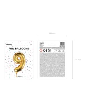 Fóliový balón číslo 9, zlato, 35 cm