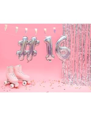 Hashtag folie ballon in zilver met glitter