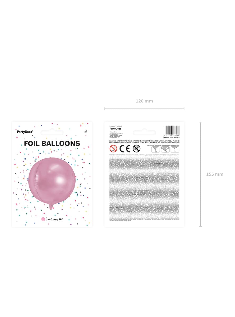 Palloncino di foil sferico rosa pallido