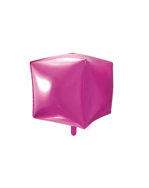 Ballon aluminium en forme de cube rose foncé