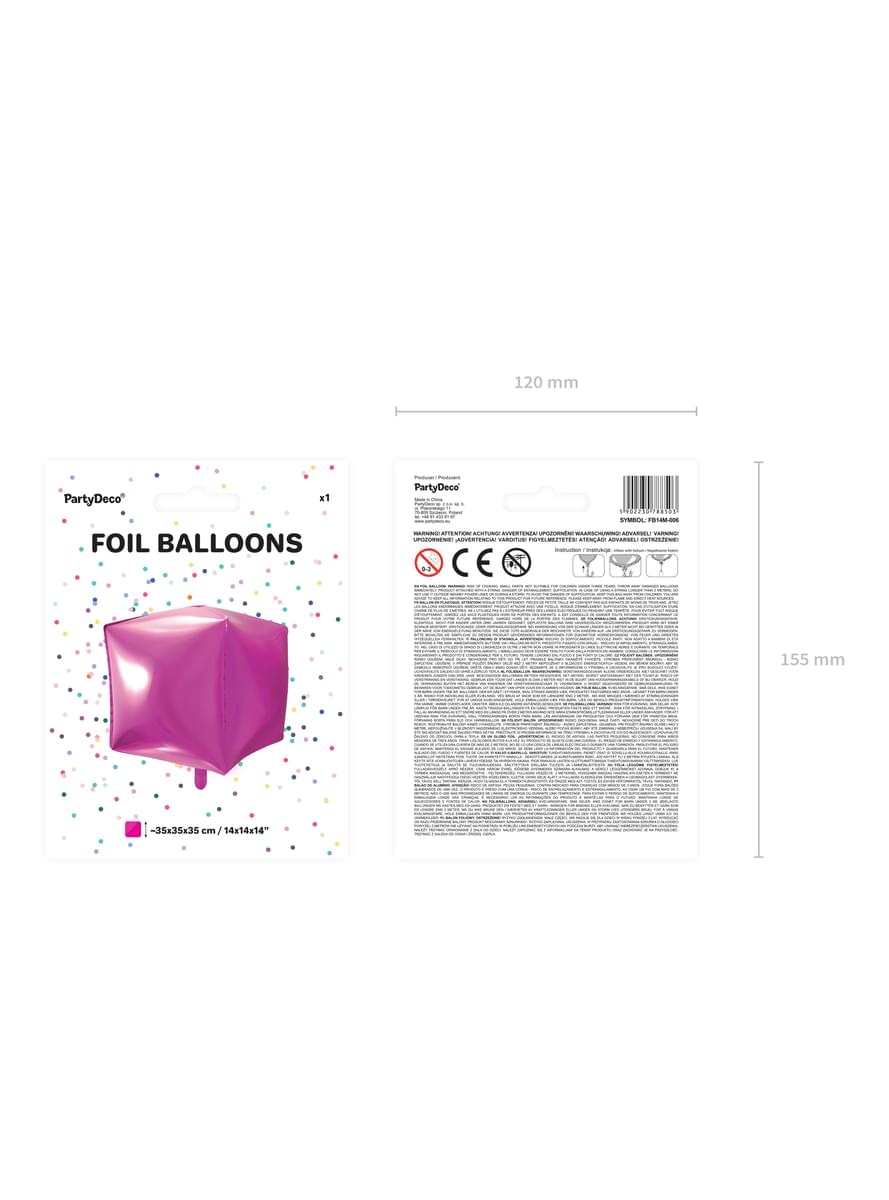 Folienballon in Würfelform dunkelrosa