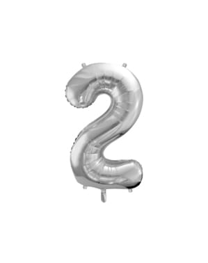 Номер "2" Фольга Воздушный шар в серебре, 86 см