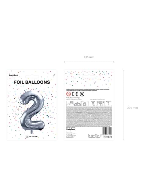 ballons chiffre 2/H86cm multicolore alu - Hyperfetes