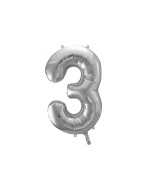 Fóliový balónek číslo „3“ stříbrný, 86 cm