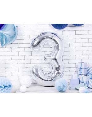 Fóliový balónek číslo „3“ stříbrný, 86 cm