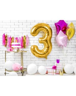 ゴールドナンバー「3」箔バルーン、86センチメートル
