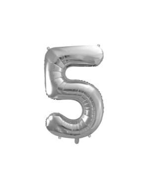 Fóliový balónek číslo „5“ stříbrný, 86 cm